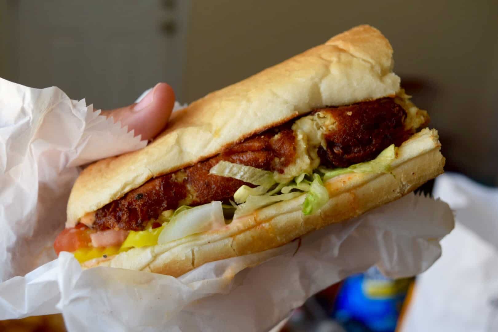 John's Drive In crab cake sandwich in outer banks, nc.