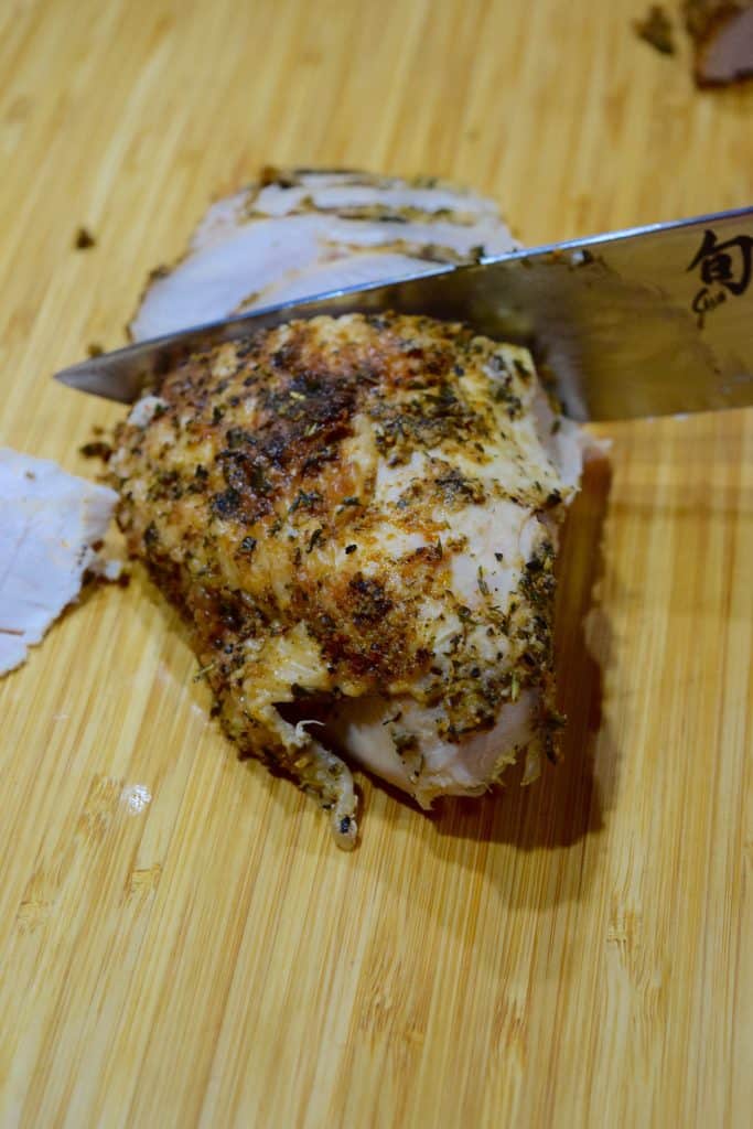 Leftover turkey being sliced.