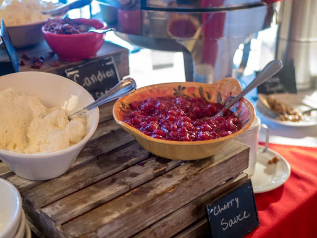 Cherry sauce in a serving dish at The Barn.