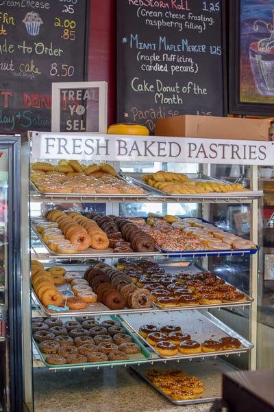 Fresh baked pastries selection at Jupiter Coffee & Donuts.