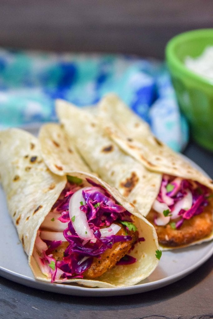 Gortons Tilapia Air Fryer Fish Tacos with No Mayo Red Cabbage Slaw