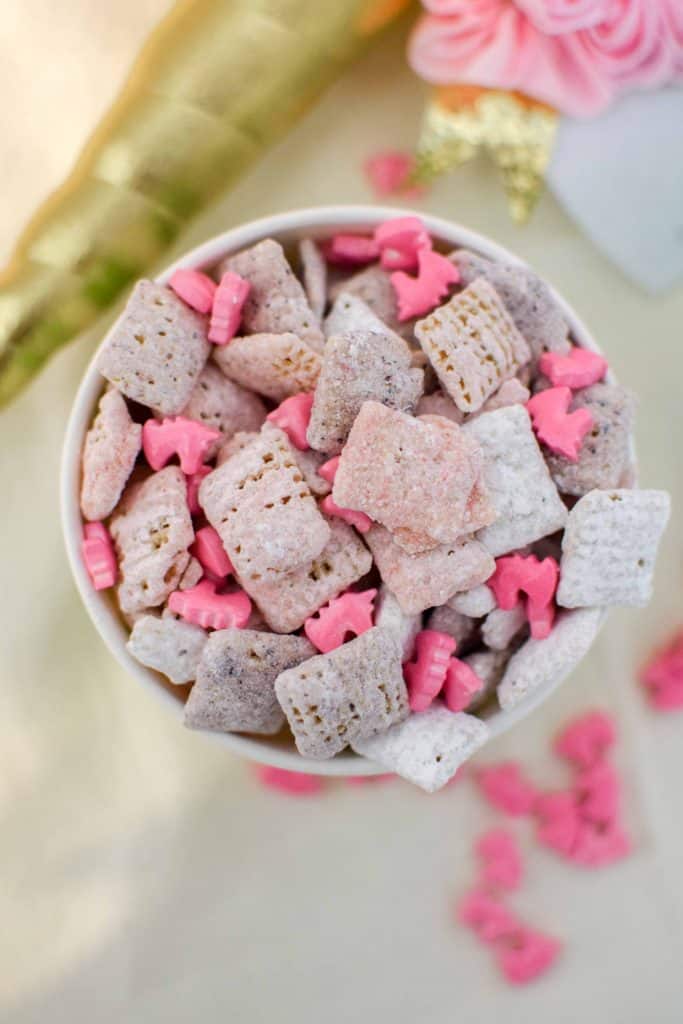 How to make homemade unicorn poop snack mix. This homemade party or after school snack is made with freeze dried fruit and has no artificial colors or flavors. It's also made with Chex cereal and is gluten free. 