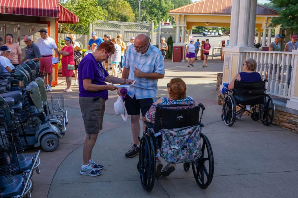 Family using the wheelchair rentals at Dollywood.