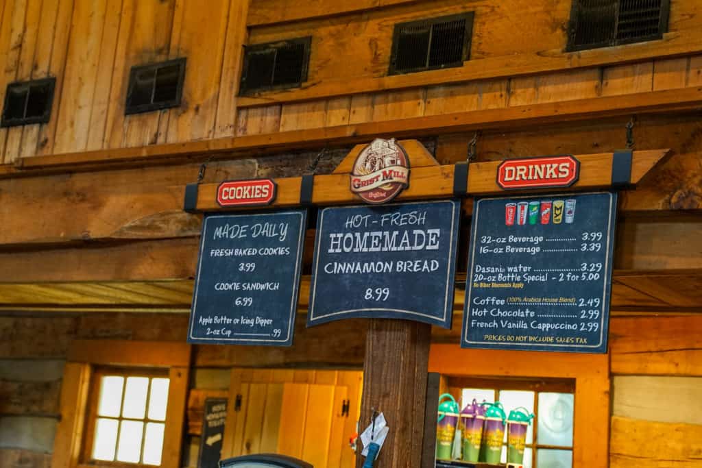 Grist mill menu at Dollywood.