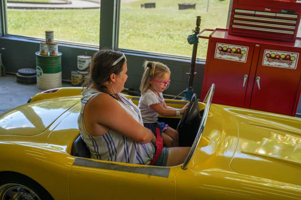 Mother and daughter in car ready to ride Rockin Raceway.