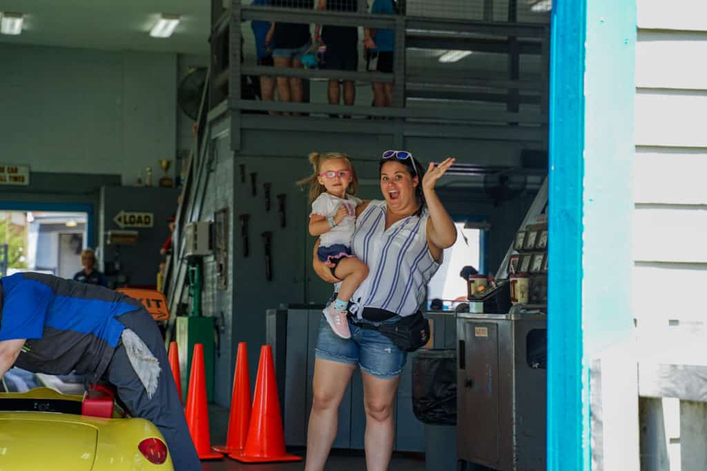 Family exiting after riding rockin raceway.