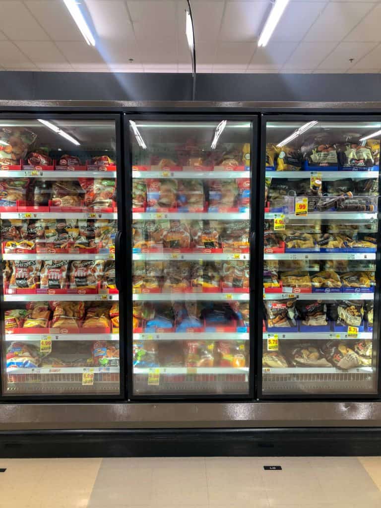 grocery store frozen aisle.