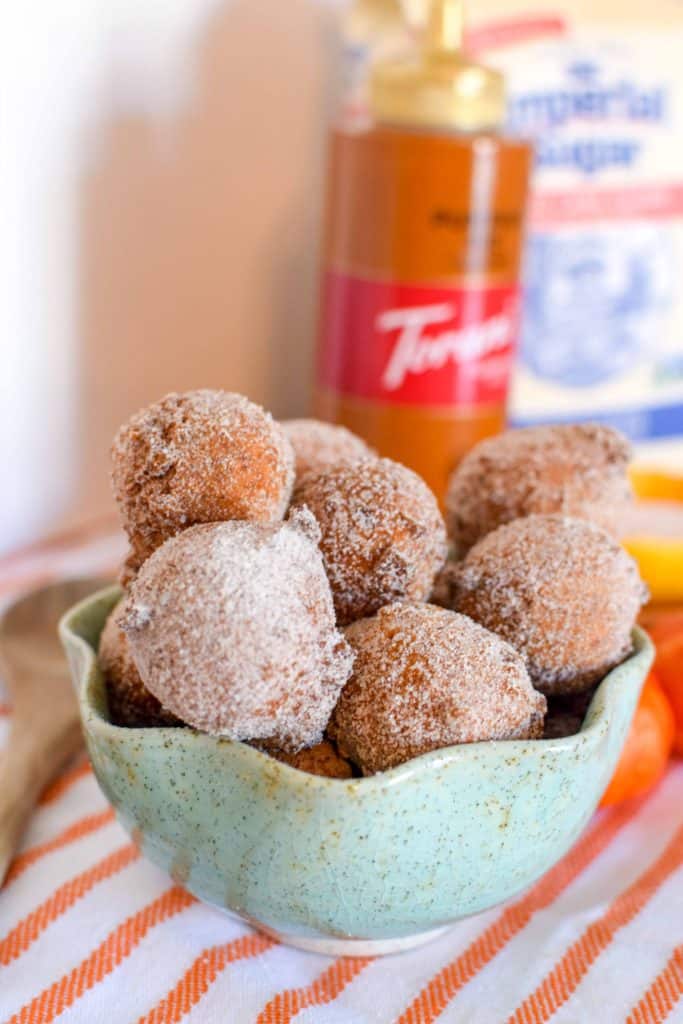 Pumpkin Donut holes in a bowl.