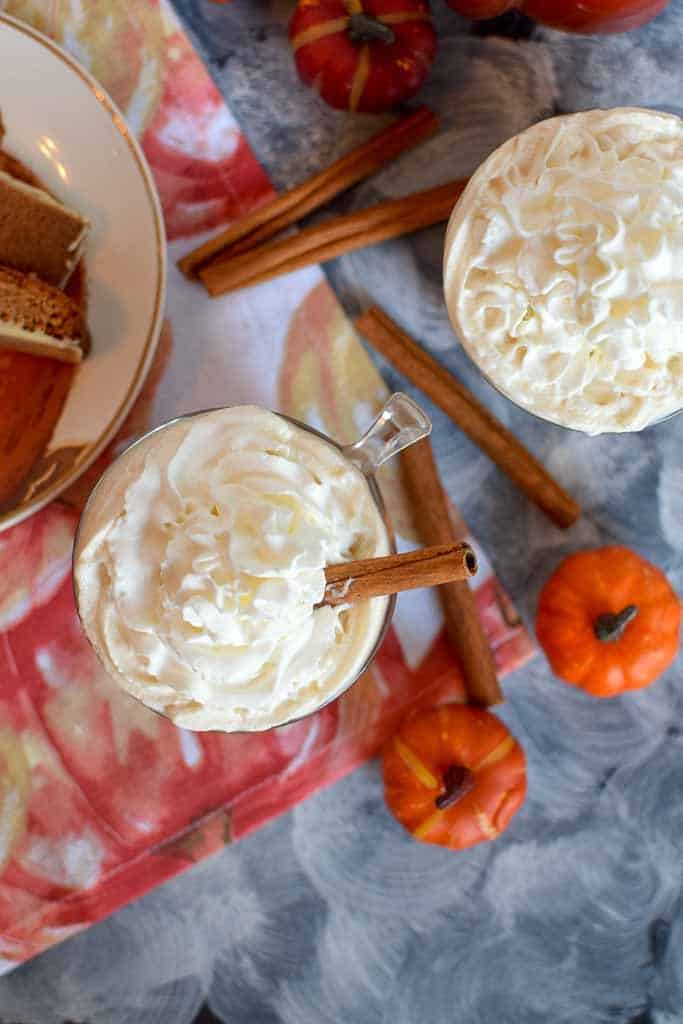 The best homemade pumpkin spice latte made extra delicious with a bit of spiced rum. Whip it up in just 5 minutes! 