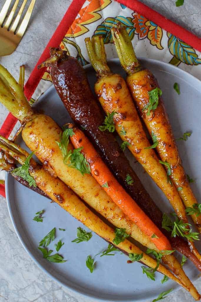 These harissa honey glazed carrots are delightfully easy to make and will make your holiday platter very instagrammable. 