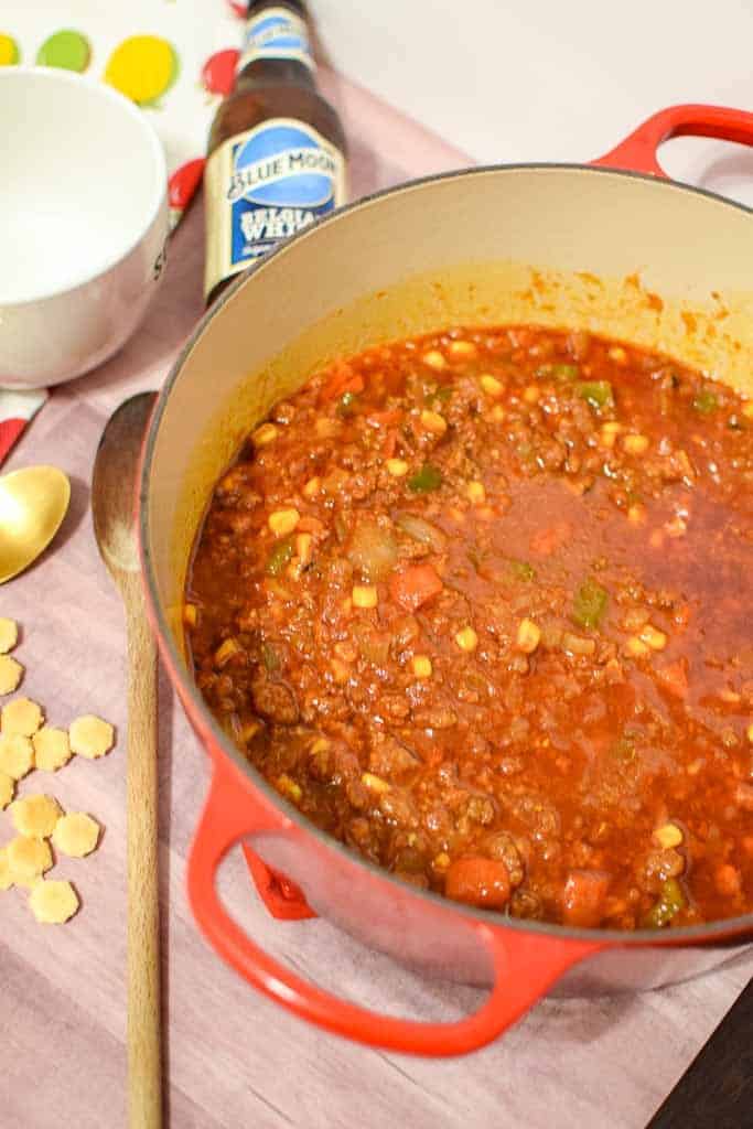 No Bean Chili recipe with oyster crackers