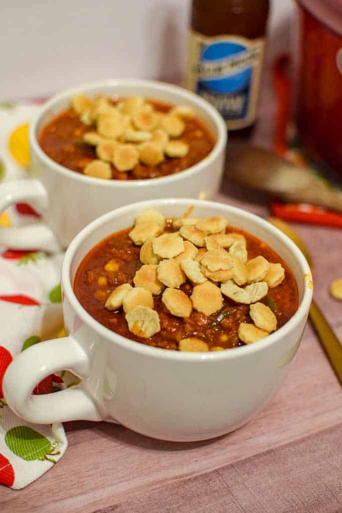 No Bean Chili recipe with oyster crackers