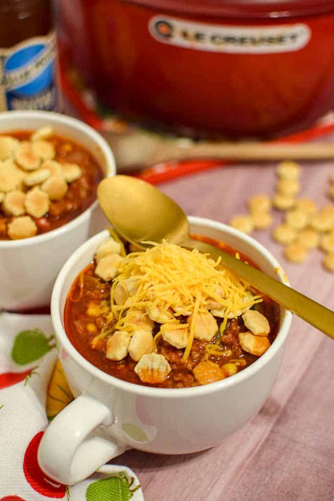 No Bean Chili recipe with oyster crackers