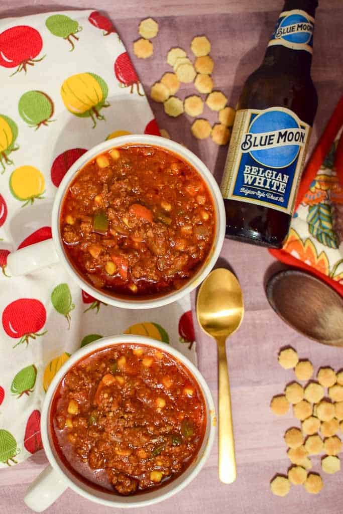 No Bean Chili recipe with oyster crackers