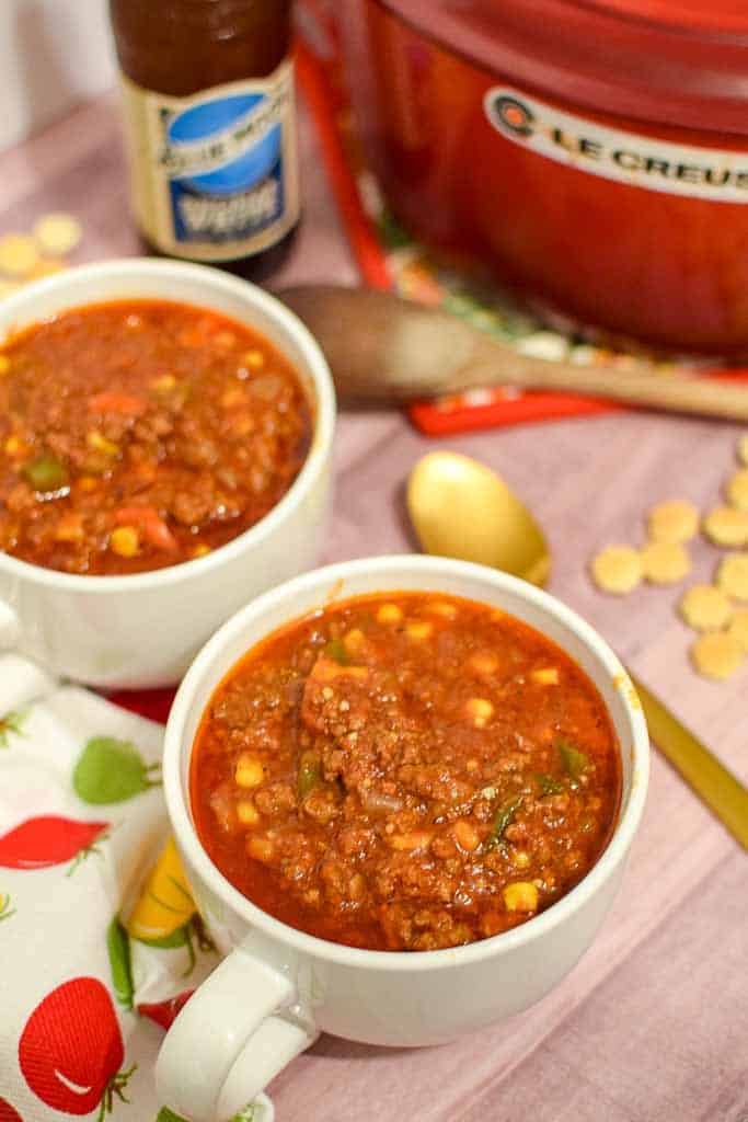 No Bean Chili recipe with oyster crackers