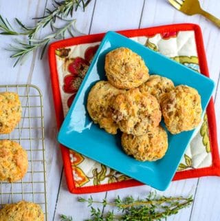 Homemade chicken sausage pancake balls recipe made with cheddar cheese and chicken sausage.