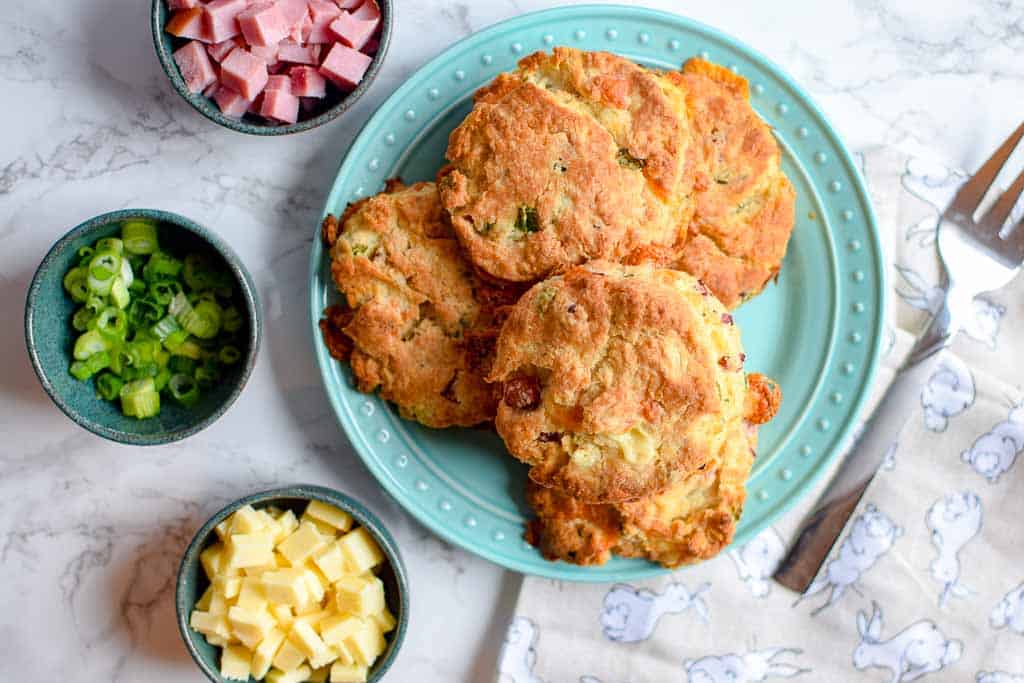 Homemade and delicious ham and white cheddar scones. These are buttery and perfect for breakfast. Ham and cheese scones are the most delicious way to start your day. 