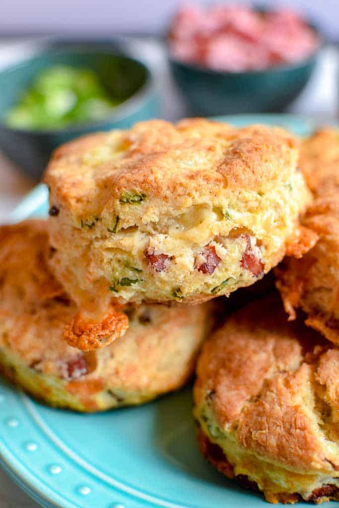 Homemade and delicious ham and white cheddar scones. These are buttery and perfect for breakfast. Ham and cheese scones are the most delicious way to start your day. 