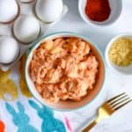 This 4 ingredient deviled egg salad recipe is so easy and so delicious. Hard boiled eggs, mayo, paprika, and ground mustard are all it takes to have a tasty deviled egg salad that you can enjoy for Easter. It’s a simple recipe for egg salad that you can enjoy on it’s own or as an egg salad sandwich.