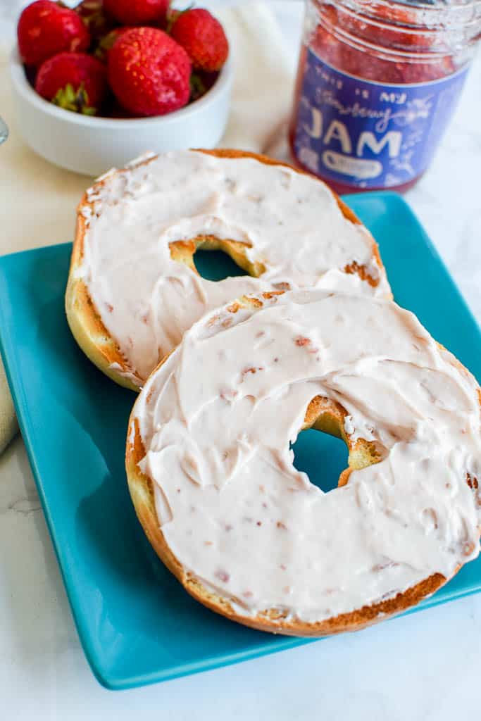 Cream cheese on a bagel is great. But, homemade whipped strawberry cream cheese is AMAZING! This two ingredient recipe is delicious.