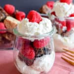 Fresh whipped cream, the best brownies in the world, and fresh raspberries! What does that make? An incredible brownie parfait.
