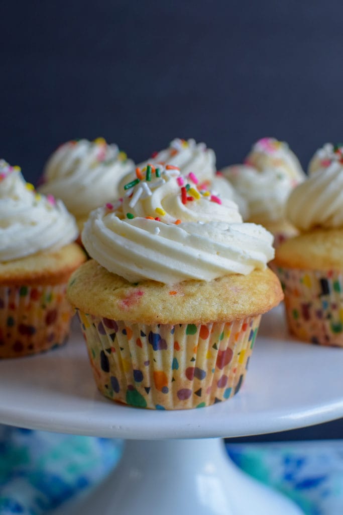 Funfetti cupcakes are the best for a celebration..or a Monday. This funfetti recipe is EXTRA easy because we use a boxed cake mix. Shhh. 