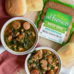 This super simple white bean stew is incredible easy to make and so flavorful with the fresh herbs and hatch chile chicken sausage. Delicious! Serve with fresh rolls or crusty sourdough bread for the ultimate meal.