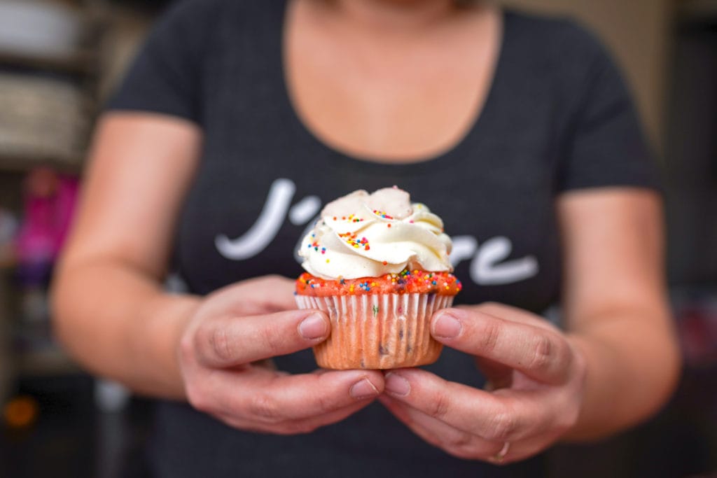 Iced cupcake closeup.