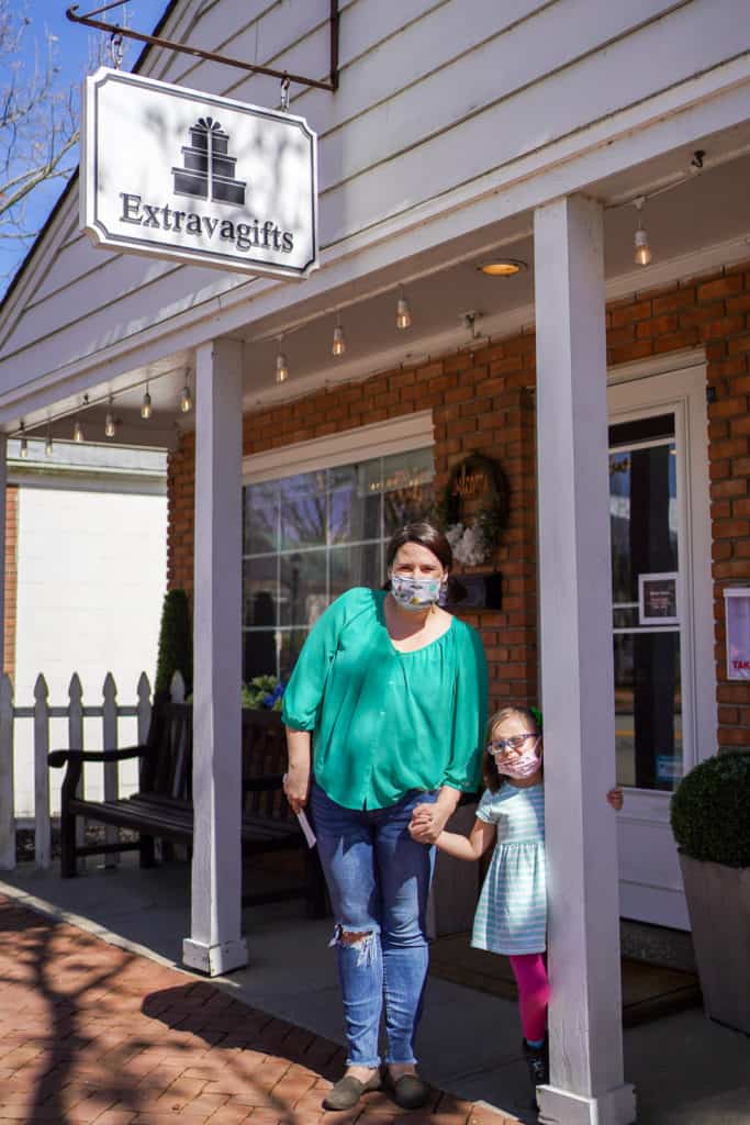 Family outside of Extravagifts in Dublin, Ohio.