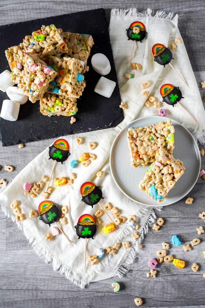 Lucky Charms bars with festive St Patrick's Day Decorations.