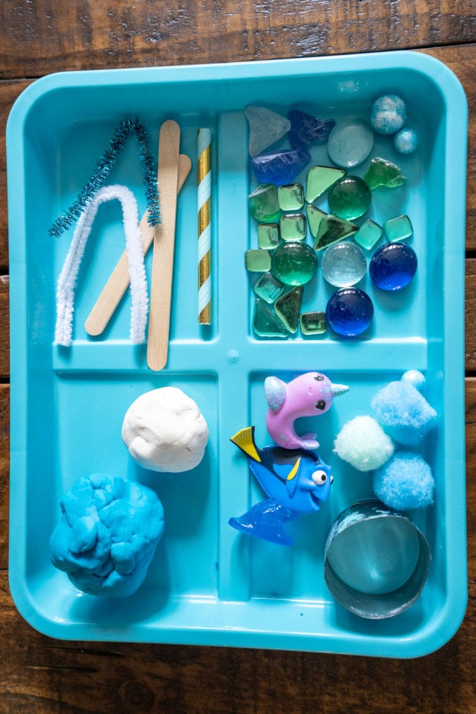 Earth Day play-doh craft setup.