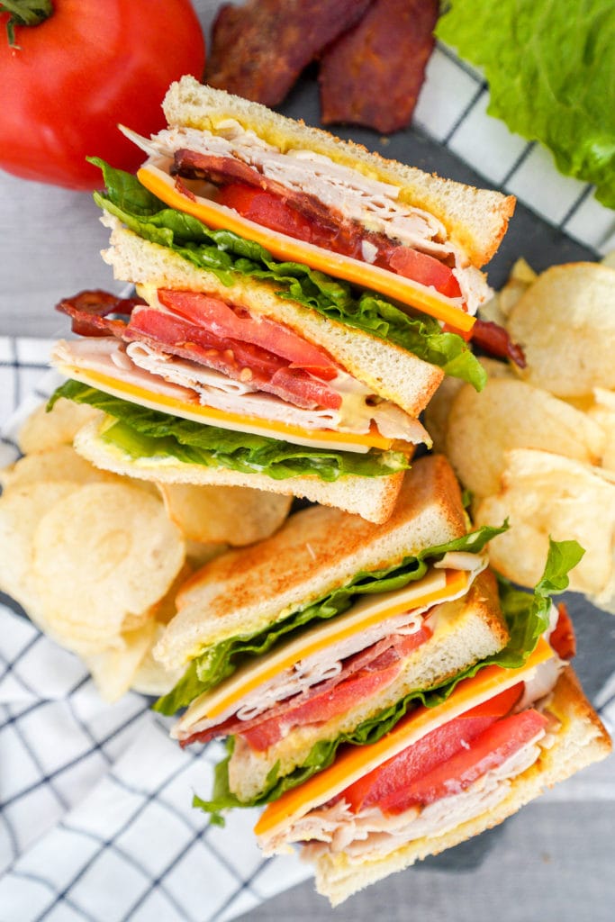 Club sandwich with turkey bacon.