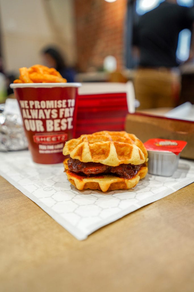 Nashville hot chicken waffle sandwich at Sheetz.