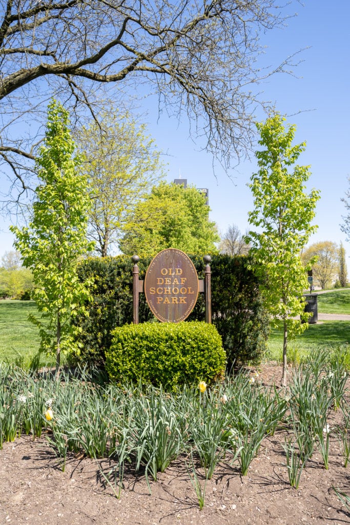 Old deaf school park sign in Columbus, Ohio.