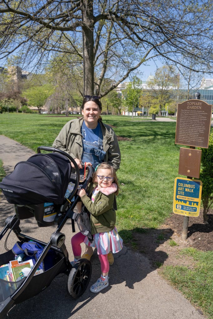 Family enjoying topiary park.