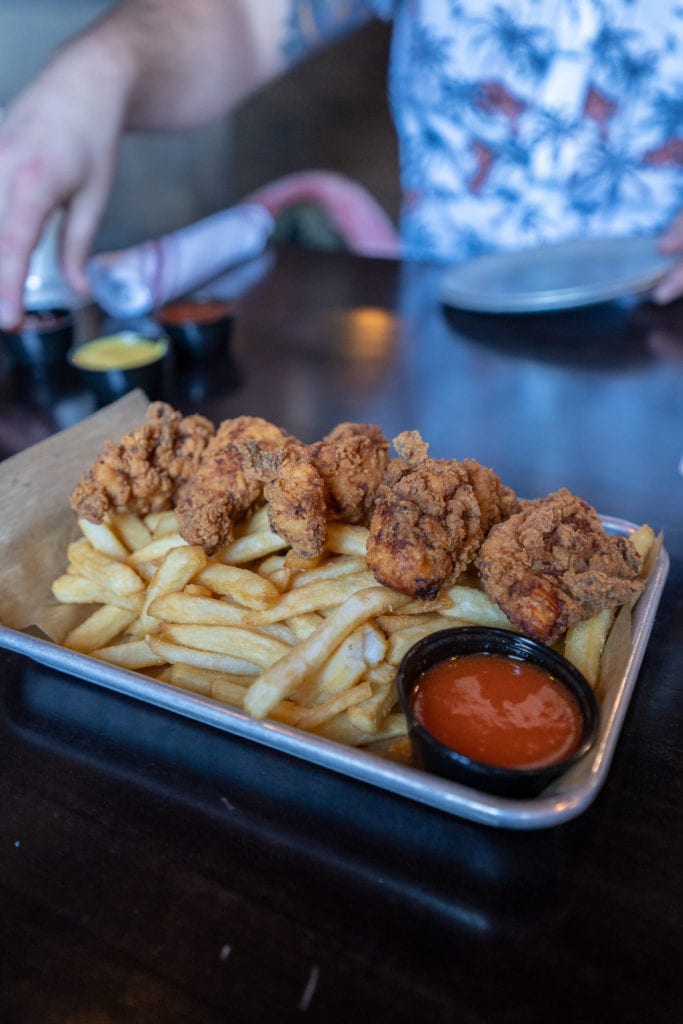 Kids chicken tenders and fries at Pat and Gracies kitchen and tavern.