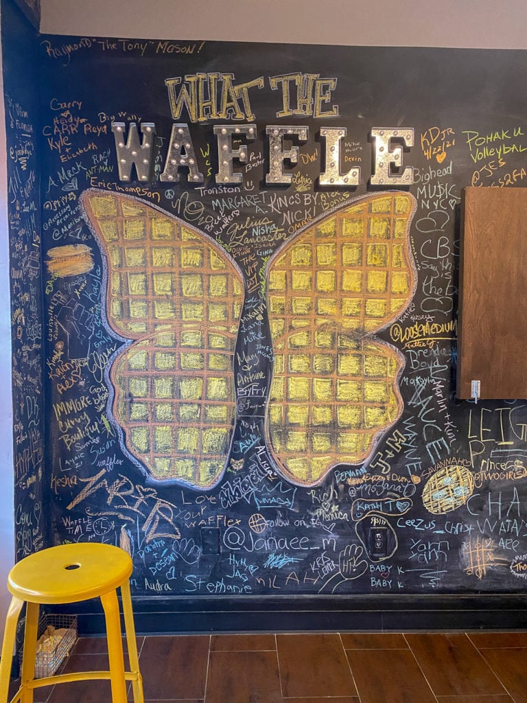 What the Waffle restaurant wall of art in downtown Columbus, Ohio.