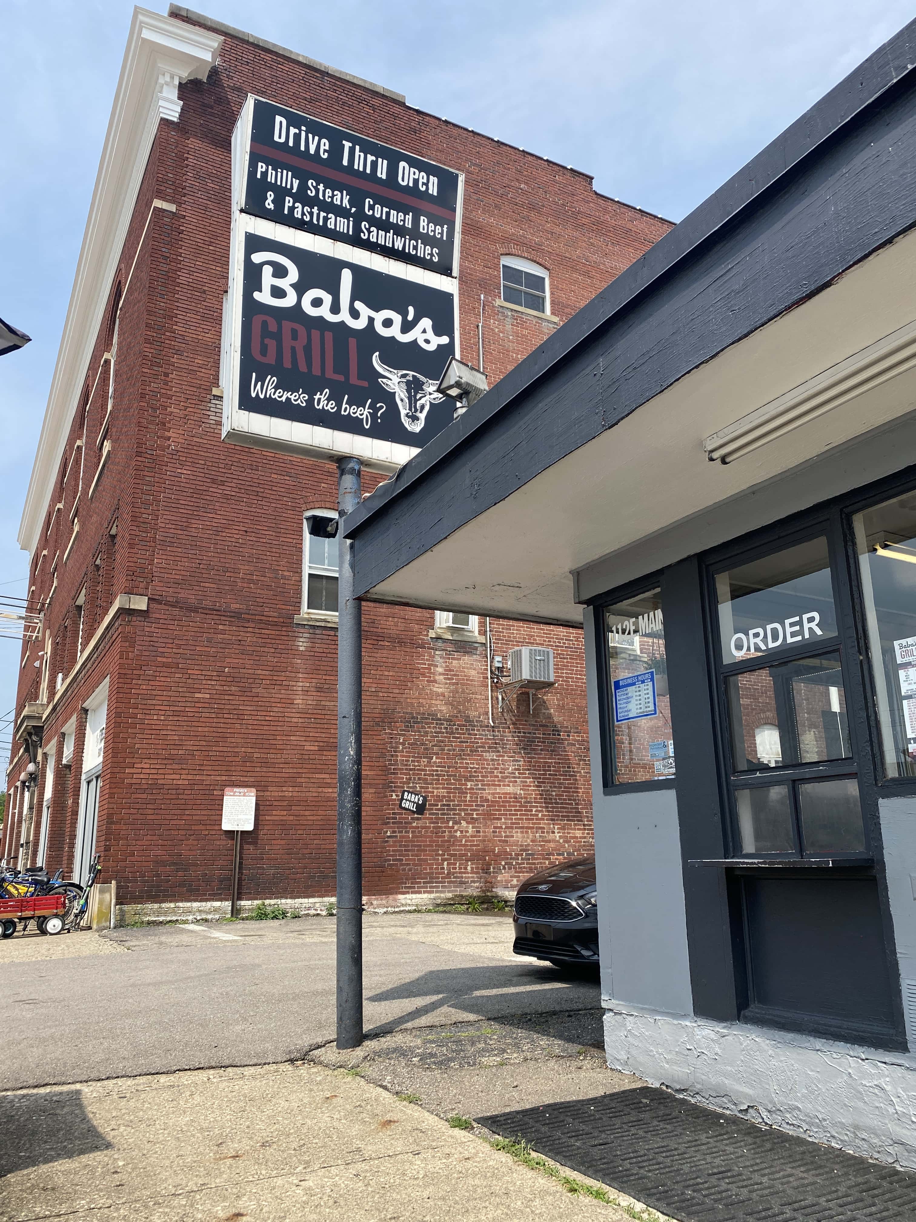 Baba's Grill store front in Newark, Ohio.