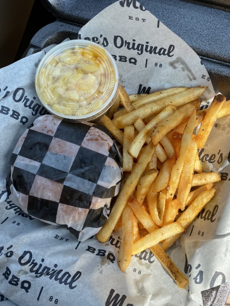 Meal from Moe's Original BBQ in Newark, Ohio.