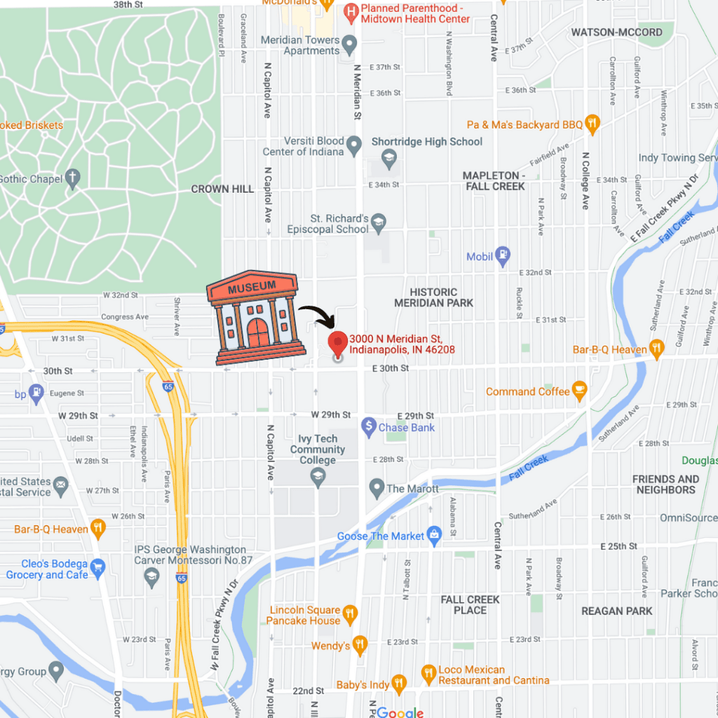 Map of the area around the Children's Museum Of Indianapolis.