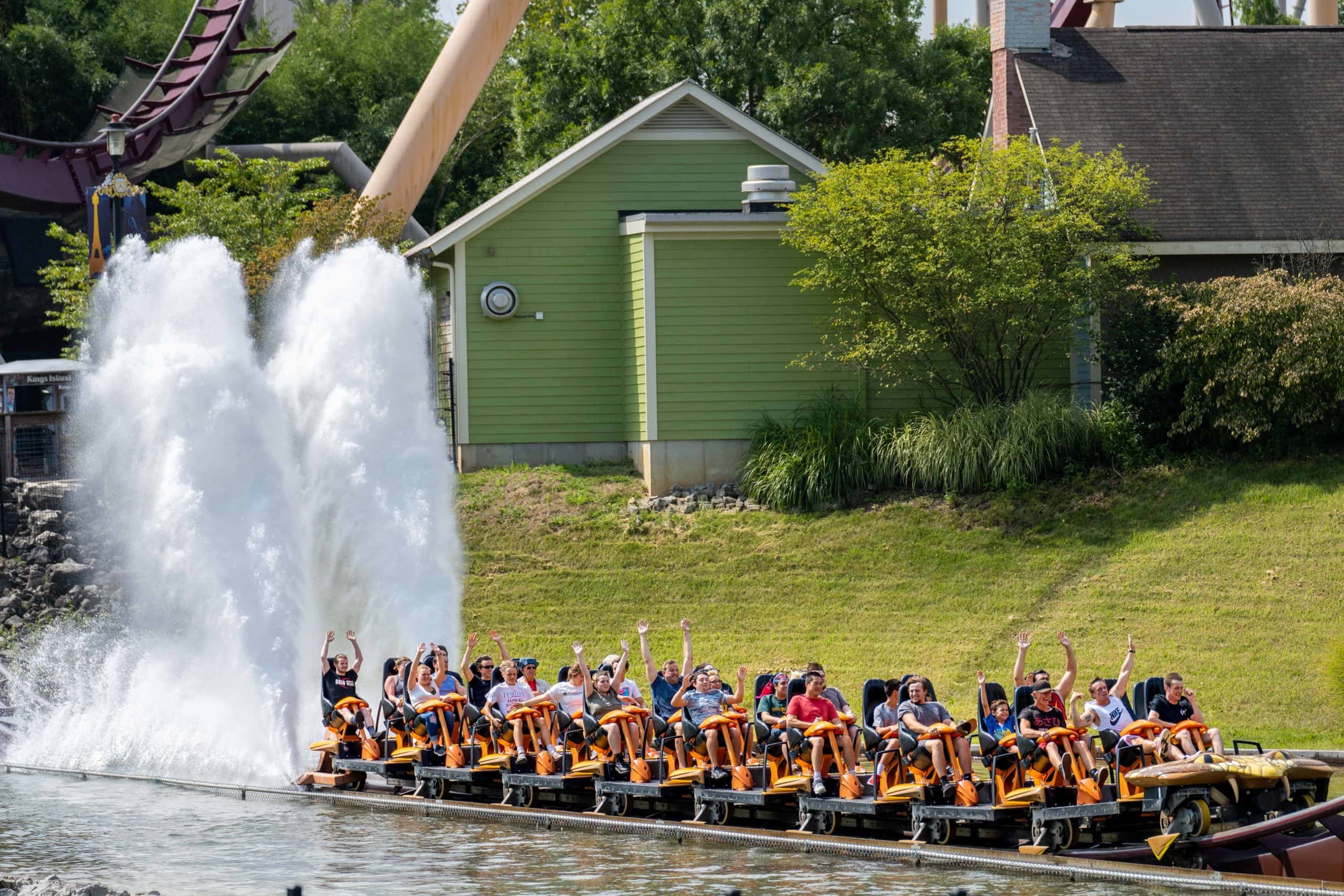 Diamondback roller coaster going through water at Kings Island in Mason, Ohio.