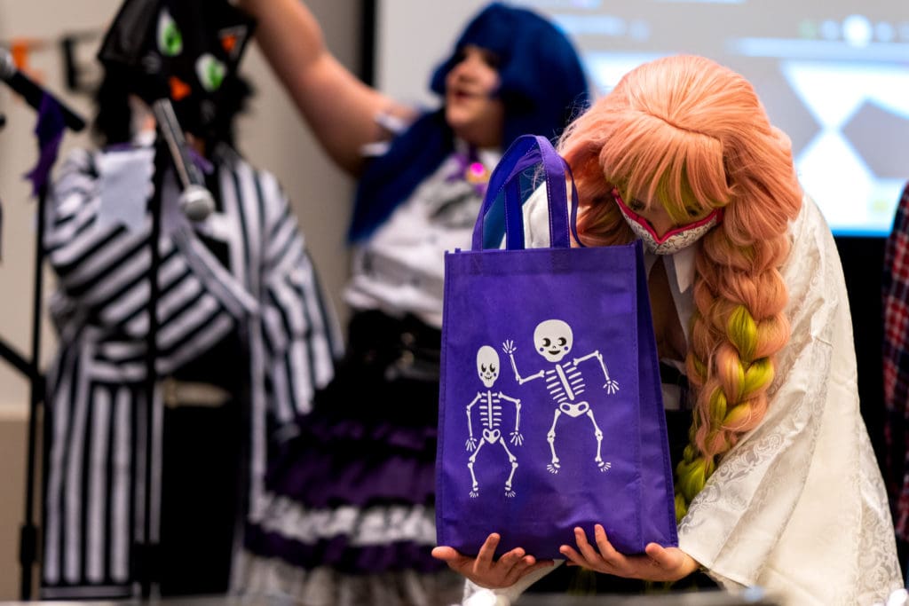 Character passing out halloween bags at the Cincinnati Comic Expo.