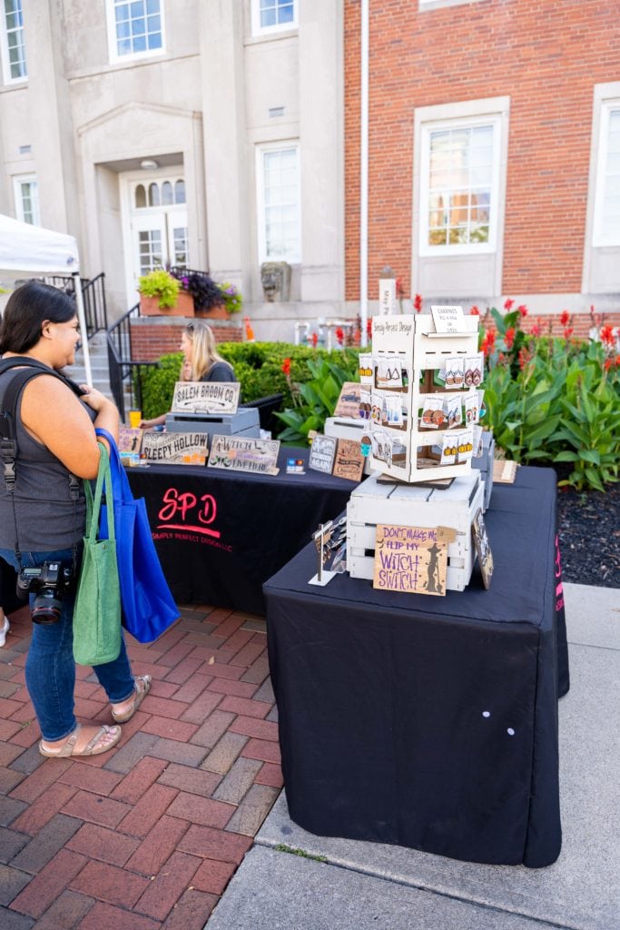 Homemade wooden earrings from a local vendor at the Main Street Delaware Farmers' Market. 