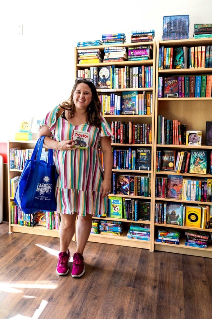 Woman at children's bookstore at Beanbag bookstore in Delaware ohio. 