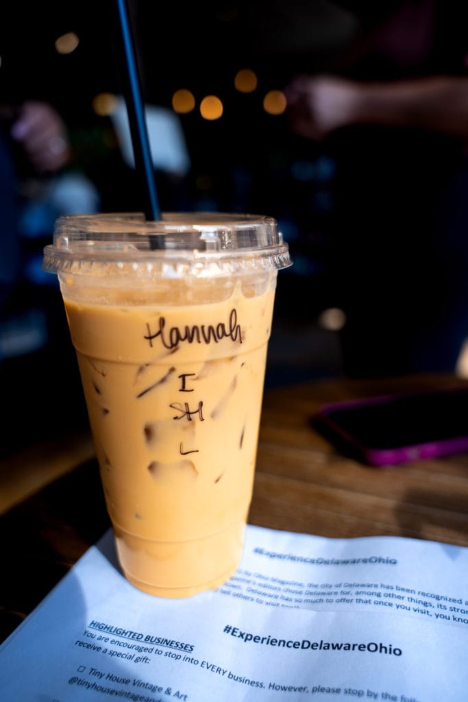 Iced latte at Coffeeology in Downtown Delaware Ohio. 