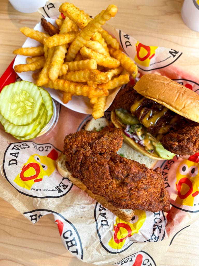 The tenders and chicken slider at Dave's Hot Chicken in Columbus, Ohio. 