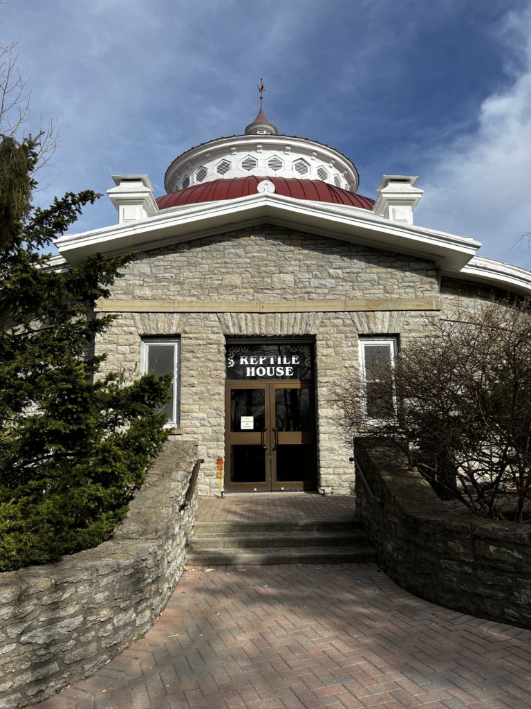 The exterior of the historic Reptile House at the Cincinnati Zoo.