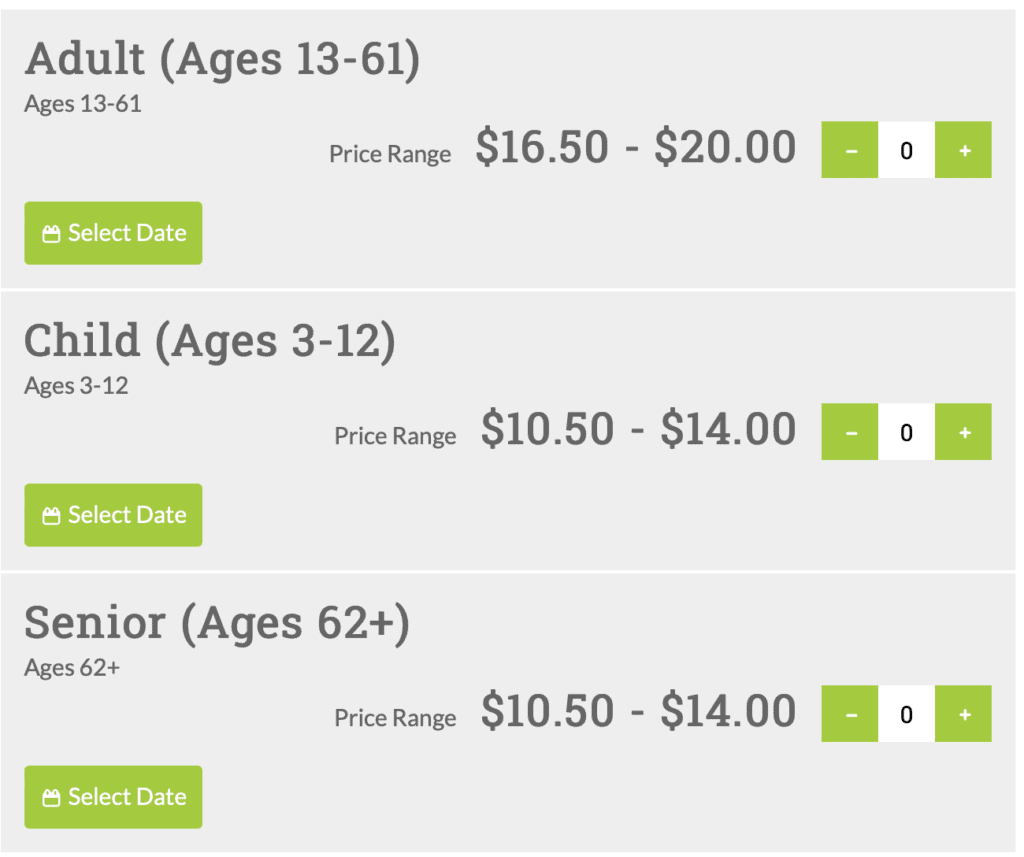 Pricing outline for tickets at the Cincinnati Zoo. 